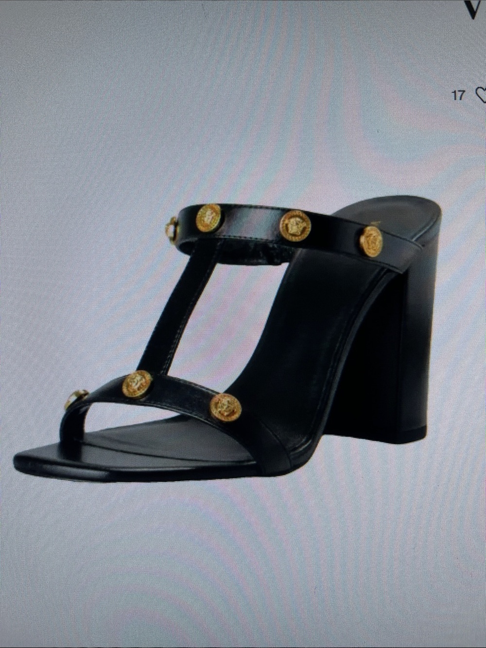 Versace Black Leather T-Strap Block Heel Mules with Gold Medallions - Picture 1 of 9